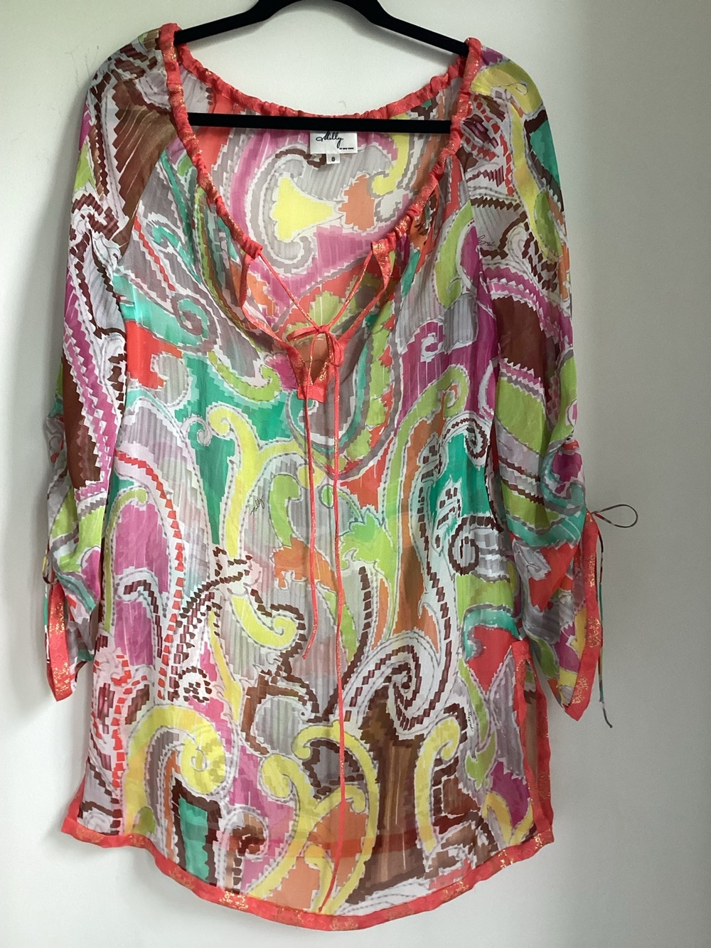 Milly New York Cabana  Silk Coverup Tunic Size 8 Sheer Paisley Beach